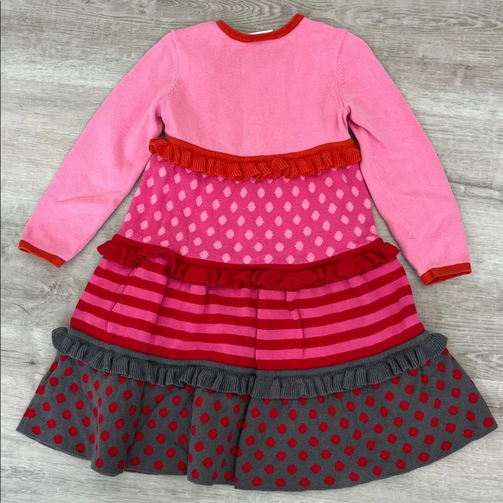 Hanna Andersson Bright Ideas Sweater Dress Top Pink Tiered Ruffle Girls 110 / 5‎